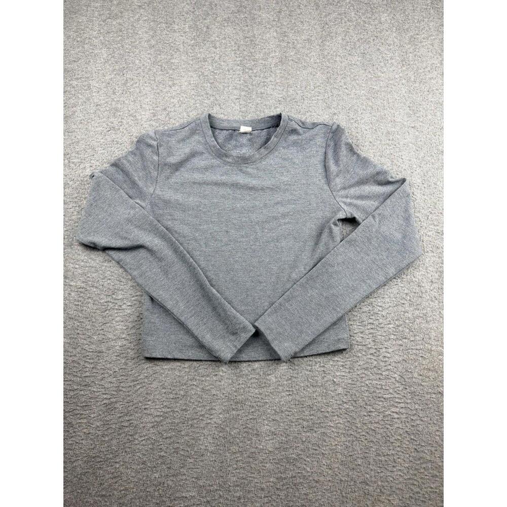 Yogalicious Women's S Small Gray Long Sleeve Crop Top Crewneck Ribbed Knit